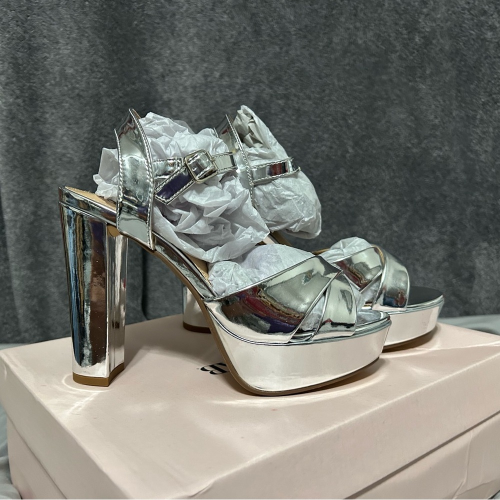 Justfab Huntley Silver Women’s Heeled Dress Sandals Size 7